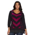 Plus Size Dana Buchman Mitered Stripe Mock-layer Sweater, Women's, Size: 2xl, Dark Pink