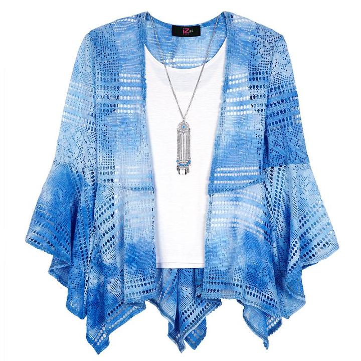 Girls 7-16 Iz Amy Byer Tie-dye Bell Sleeve Gauze Top With Necklace, Girl's, Size: Large, Light Blue