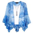 Girls 7-16 Iz Amy Byer Tie-dye Bell Sleeve Gauze Top With Necklace, Girl's, Size: Large, Light Blue