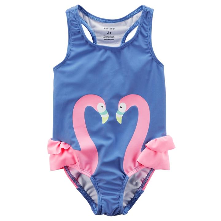Girls 4-8 Carter's Ruffled Flamingo One-piece Swimsuit, Size: 6-6x, Purple
