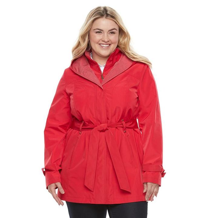 Plus Size Braetan Hooded Shawl Collar Rain Jacket, Women's, Size: 1xl, Red