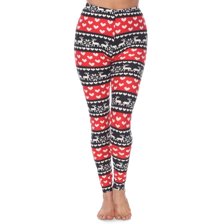 Women's White Mark Printed Leggings, Red