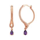 Amethyst And Lab-created White Sapphire 18k Rose Gold Over Silver Hoop Teardrop Earrings, Women's, Multicolor