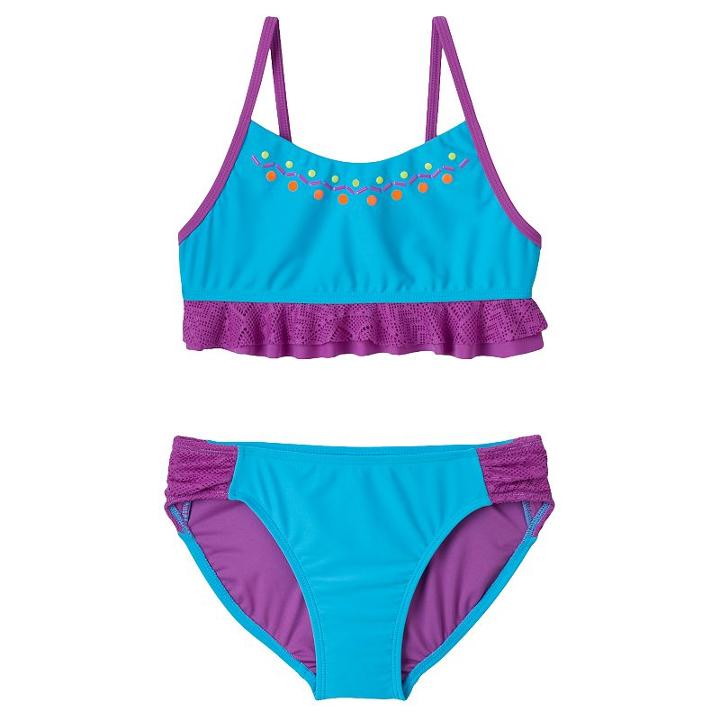 Girls 4-16 So&reg; Embellished Bikini Swimsuit Set, Size: Xxl (16), Turquoise/blue (turq/aqua)