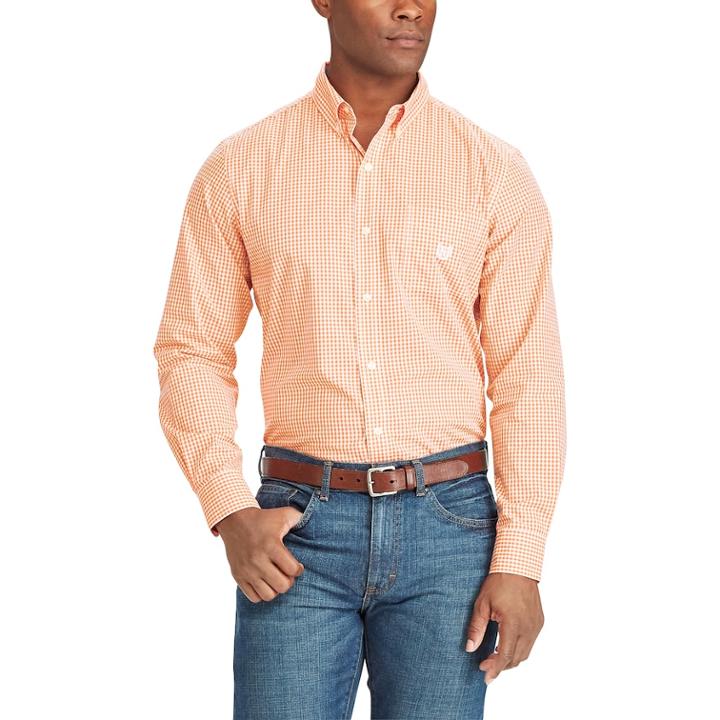 Men's Chaps Classic-fit Gingham Easy-care Button-down Shirt, Size: Large, Orange