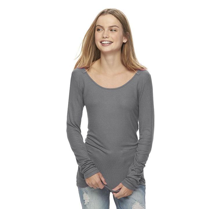 Juniors' So&reg; Perfectly Soft Ribbed Tee, Girl's, Size: Medium, Grey (charcoal)