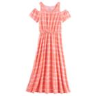 Girls 7-16 & Plus Size Cold-shoulder Printed Maxi Dress, Size: M/10, Brt Orange