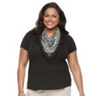 Plus Size World Unity Solid Scoopneck & Printed Scarf Tee, Women's, Size: 0x, Black