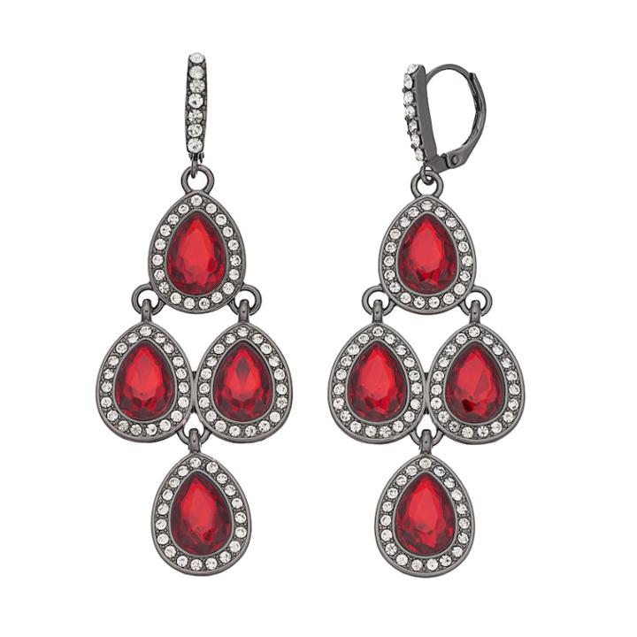 Simulated Crystal Halo Teardrop Kite Earrings, Women's, Red