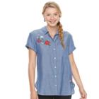 Juniors' So&reg; Print Shirt, Teens, Size: Medium, Dark Blue