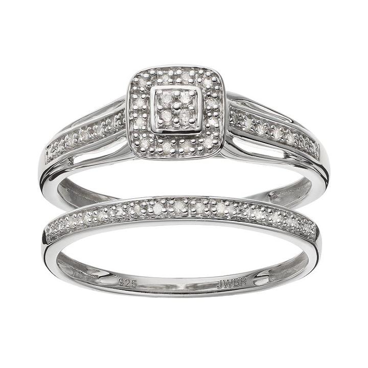 Always Yours Sterling Silver 1/10 Carat T.w. Diamond Square Halo Engagement Ring Set, Women's, Size: 6, White