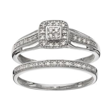 Always Yours Sterling Silver 1/10 Carat T.w. Diamond Square Halo Engagement Ring Set, Women's, Size: 6, White