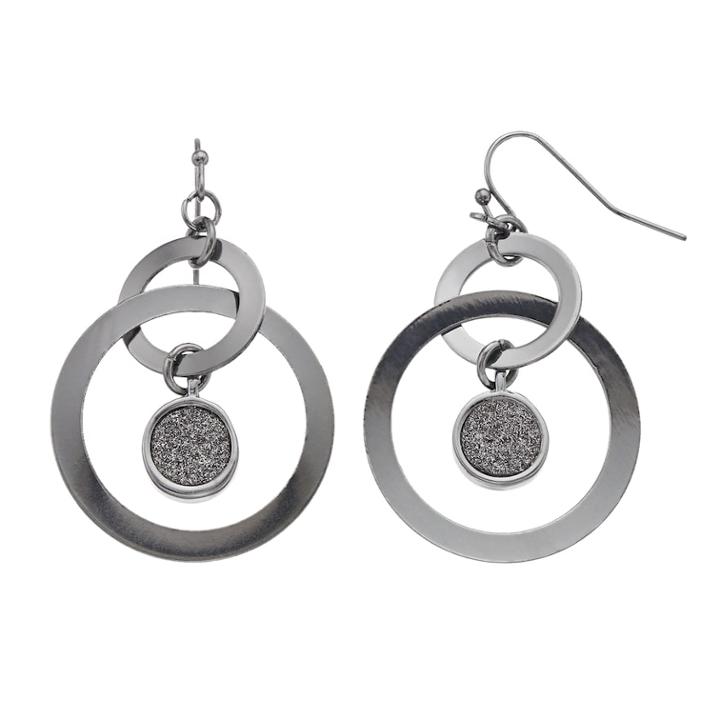 Jet Glittery Nickel Free Hoop Drop Earrings, Women's, Oxford