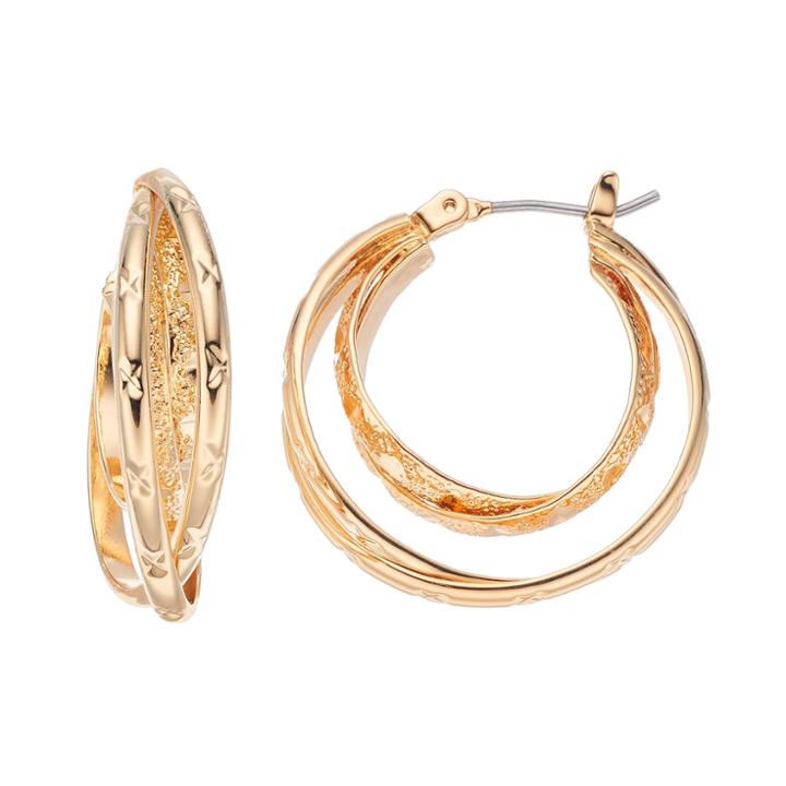 Napier Textured Crisscross Nickel Free Double Hoop Earrings, Women's, Gold