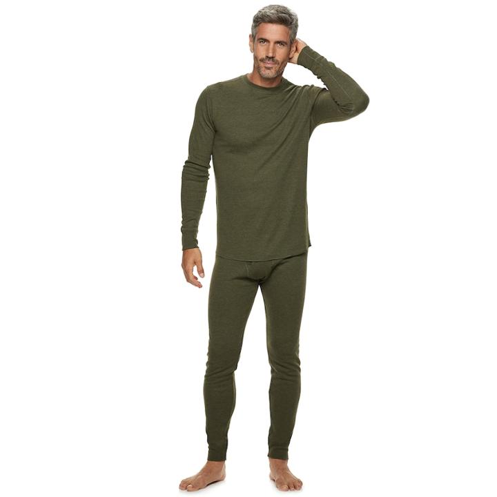 Men's Croft & Barrow&reg; Thermal Base Layer Crewneck Underwear Tee, Size: Xxl, Dark Green