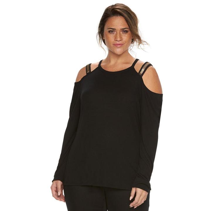 Plus Size Rock & Republic® Ribbed Cold-shoulder Tee, Women's, Size: 0x, Black