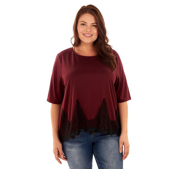 Juniors' Plus Size Wallflower Lace Hem Swing Tee, Teens, Size: 2xl, Drk Orange