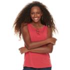 Juniors' Pink Republic Solid Cupro Lace-up Tank, Teens, Size: Medium, Med Orange