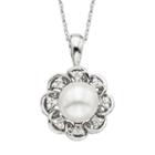 Simply Vera Vera Wang Sterling Silver Freshwater Cultured Pearl And Diamond Accent Flower Pendant, Women's, Size: 18, White