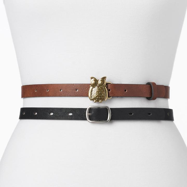 Women's Sonoma Goods For Life&trade; Owl Buckle 2-for-1 Belt Set, Size: Xl, White
