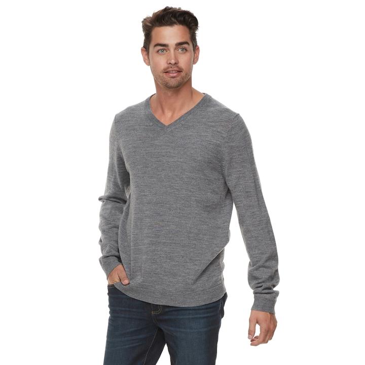 Men Apt. 9&reg; Wool-blend Merino V-neck Sweater, Size: Xl, Med Grey