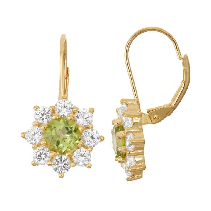 14k Gold Over Silver Peridot & Lab-created White Sapphire Starburst Drop Earrings, Women's, Green