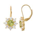 14k Gold Over Silver Peridot & Lab-created White Sapphire Starburst Drop Earrings, Women's, Green