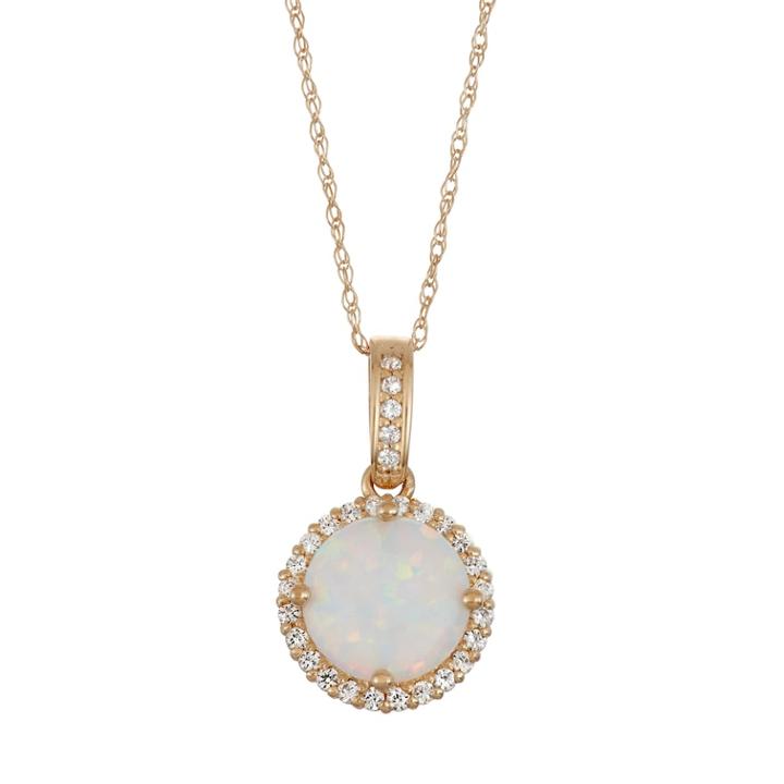 10k Gold Lab-created Opal & White Sapphire Halo Pendant Necklace, Women's, Size: 18