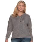 Juniors' Plus Size Mudd&reg; Lace-up Sweatshirt, Teens, Size: 3xl, Med Grey