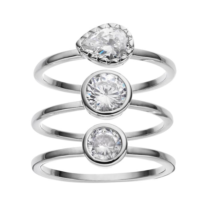 Cubic Zirconia Silver-plated Teardrop Ring Set, Women's, White