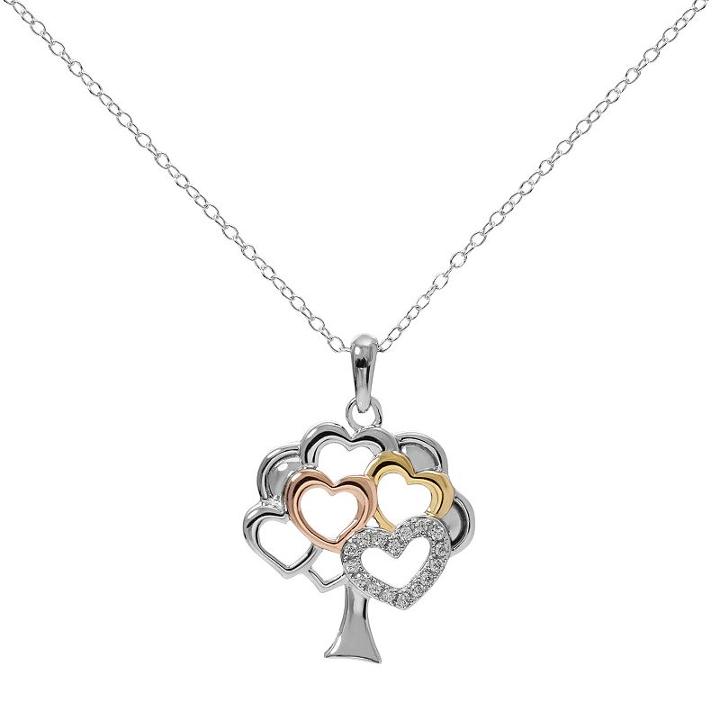 Hallmark Tri-tone Sterling Silver Cubic Zirconia Heart Tree Pendant, Women's, Size: 18, White