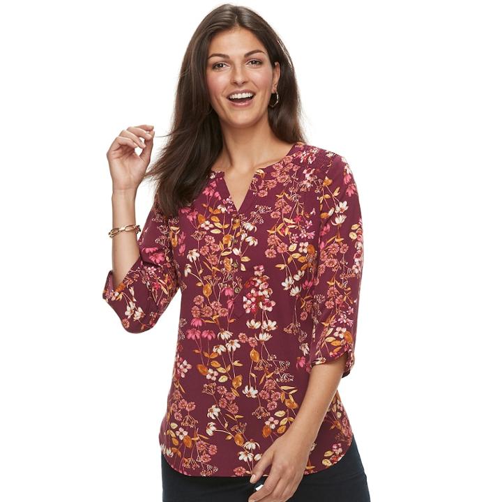 Women's Croft & Barrow&reg; Smocked Printed Top, Size: Xl, Dark Pink