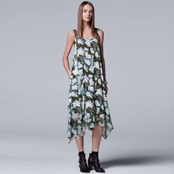 Women's Simply Vera Vera Wang Printed Handkerchief Tank Dress, Size: Xl, Light Blue