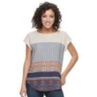 Juniors' Rewind Print Mixed Media Top, Teens, Size: Medium, Lt Beige