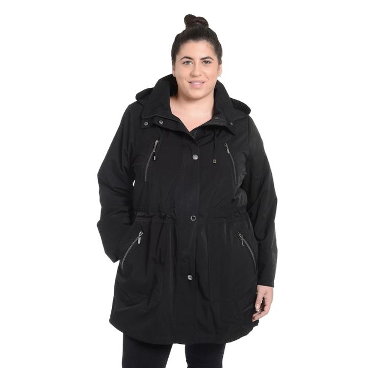 Plus Size Fleet Street Faux-silk Anorak Jacket, Women's, Size: 3xl, Black