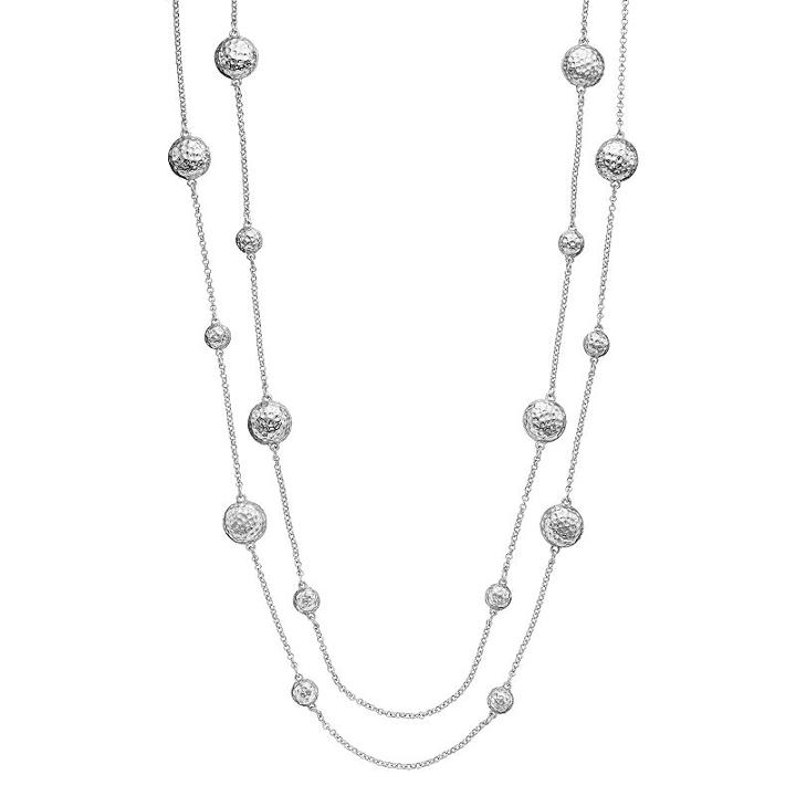Long Hammered Bead Double Strand Necklace, Women's, Silver