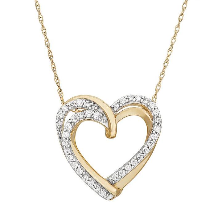 1/4 Carat T.w. Diamond 10k Gold Double Heart Pendant Necklace, Women's, Size: 18, White
