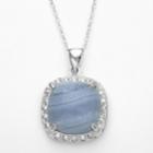 Sterling Silver Agate And Crystal Frame Pendant, Women's, Size: 18, Blue