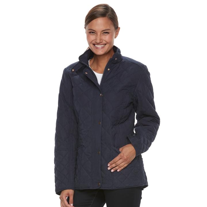 Women's Kc Collections Diamond Quilted Jacket, Size: Medium, Blue (navy)
