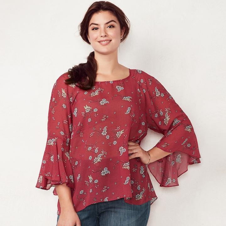 Plus Size Lc Lauren Conrad Bell-sleeve Top, Women's, Size: 2xl, Pink