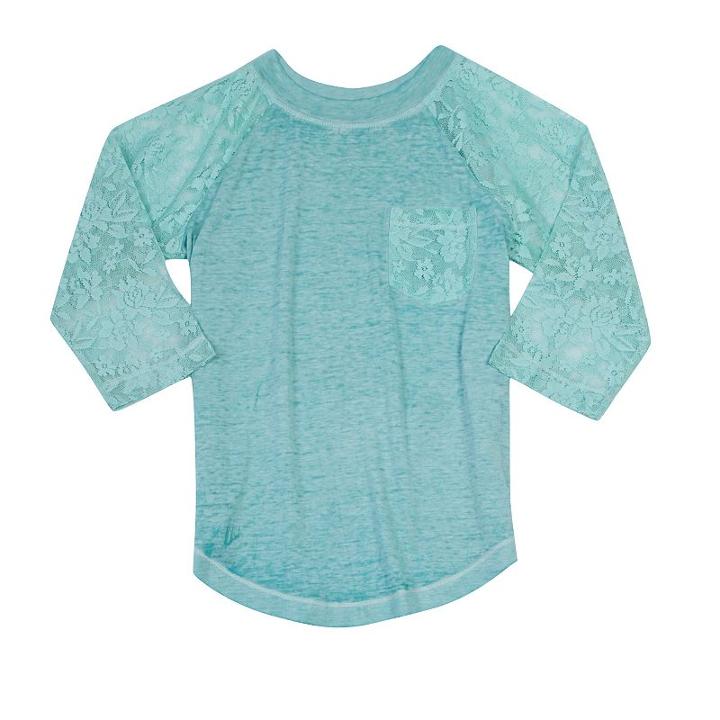 Girls Plus Size Harper & Elliott Lace Raglan Tee, Girl's, Size: Xxl Plus, Turquoise/blue (turq/aqua)