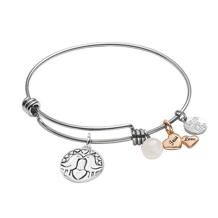 Love This Life Gold Tone, Silver Plate And Stainless Steel Love Bangle Bracelet, Women's, Pink