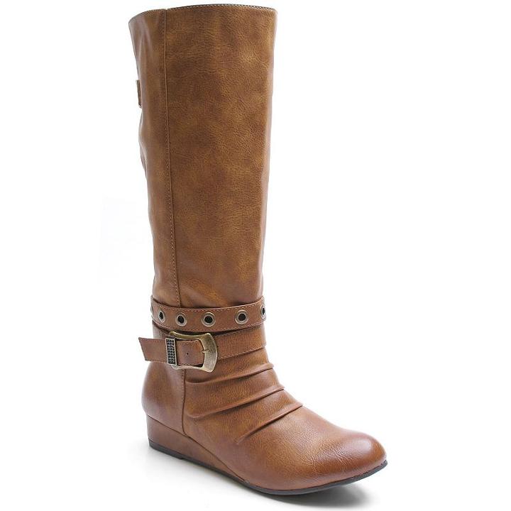 Kisses By 2 Lips Too Too Spunky Women's Knee-high Wedge Boots, Girl's, Size: Medium (6), Lt Brown