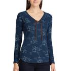 Petite Chaps Lace-up Top, Women's, Size: S Petite, Blue (navy)