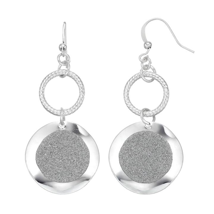 Gray Glittery Disc Nickel Free Double Drop Earrings, Women's, Silver