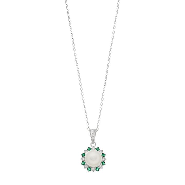 Sterling Silver Freshwater Cultured Pearl & Lab-created Green Spinel Pendant, Women's, Size: 18, White