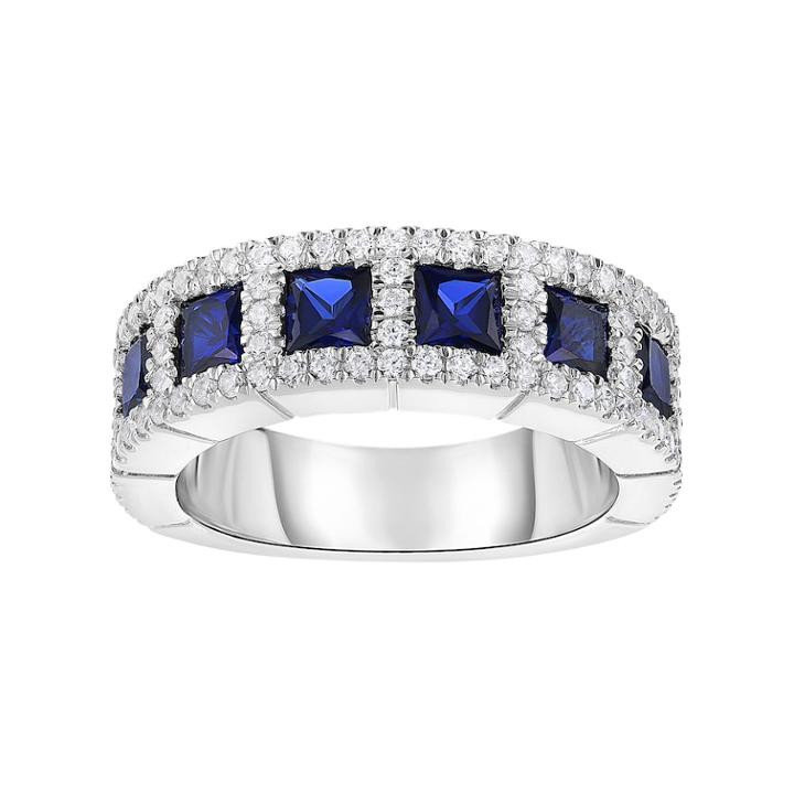 Sterling Silver Lab-created Sapphire & Cubic Zirconia Ring, Women's, Size: 7, Blue