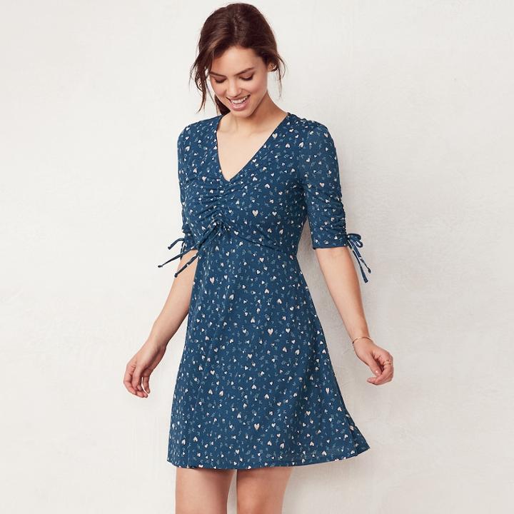 Women's Lc Lauren Conrad Print Fit & Flare Dress, Size: Large, Dark Grey