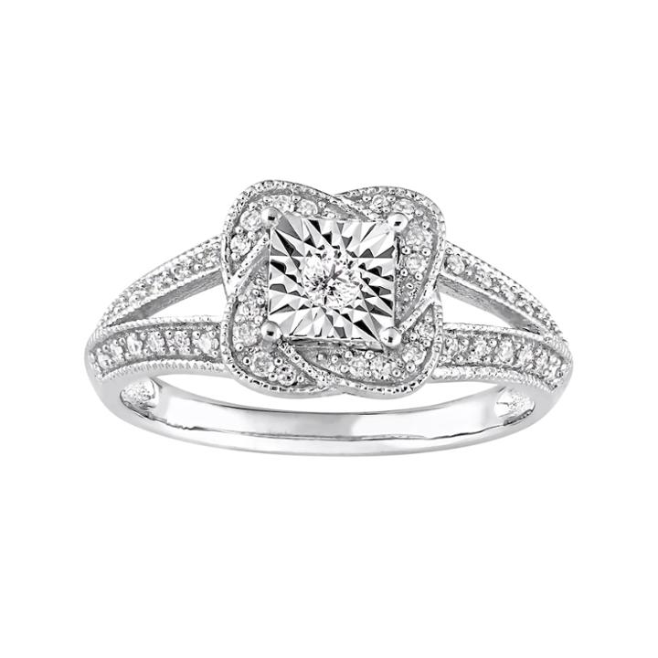 Sterling Silver 1/5 Carat T.w. Diamond Knot Ring, Women's, Size: 8, White