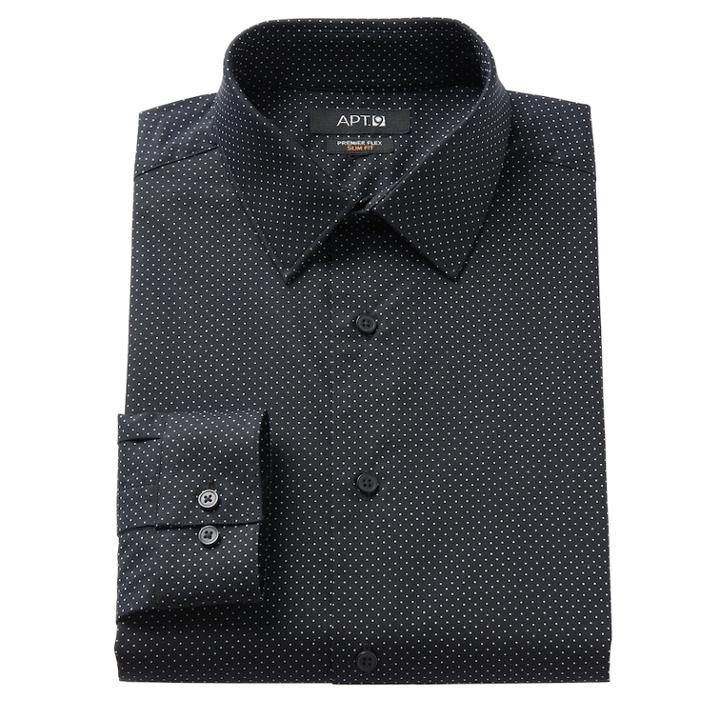 Men's Apt. 9&reg; Premier Flex Extra-slim Fit Flex Collar Dress Shirt, Size: 15.5-34/35, Black